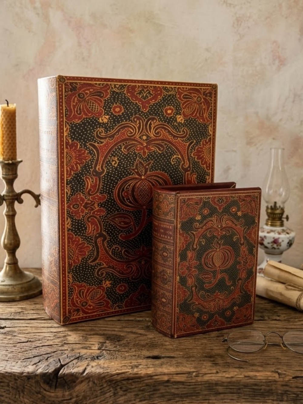 Decorative Vintage-look Red and Black Faux
Book Storage Boxes
Set of 2